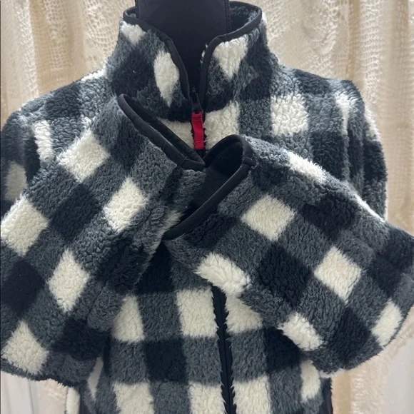 Talbots Black and White Checkered Sherpa Full Zip Jacket - Picture 7 of 10